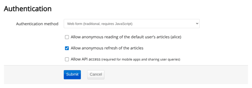 Anonymous access configuration